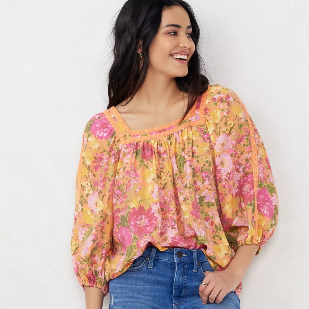 Lauren Conrad Ladies Size Medium Square Neck Peasant Top Boho